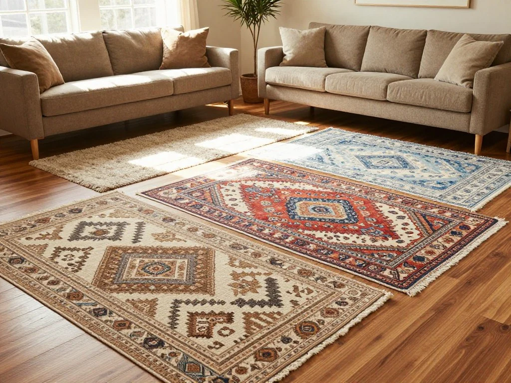 Rug, sofa, and coffee table combination in living room