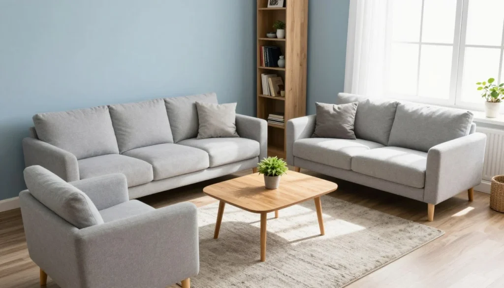 Image 1: Small living room layout with central table space