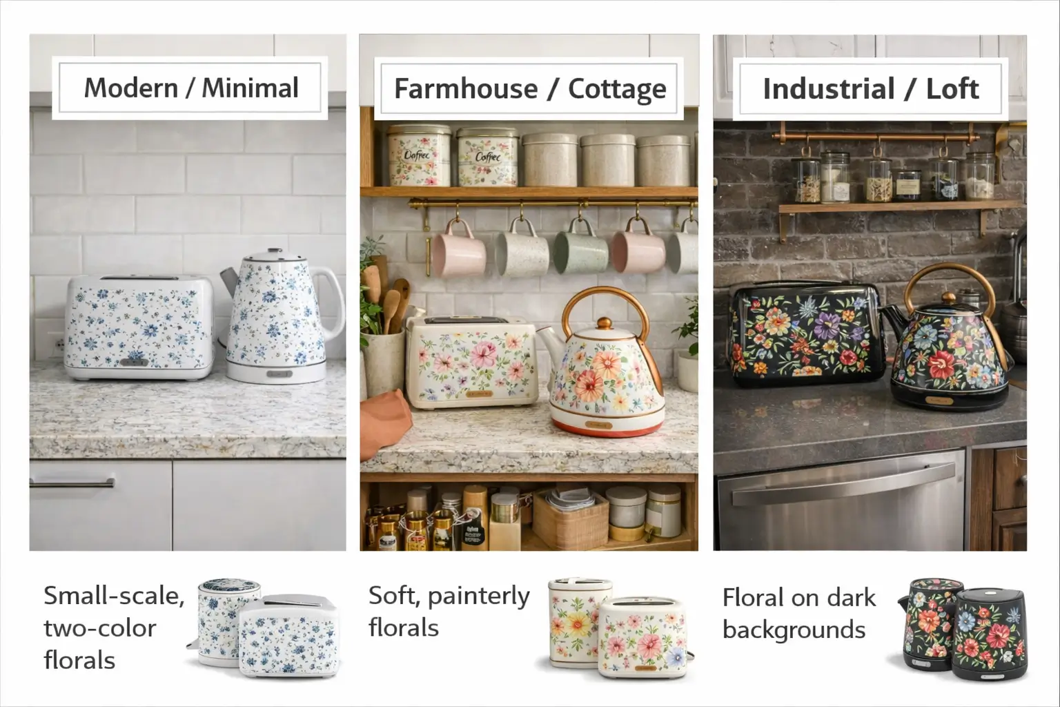 Soft coordinated colors that inspire matching floral appliance palettes